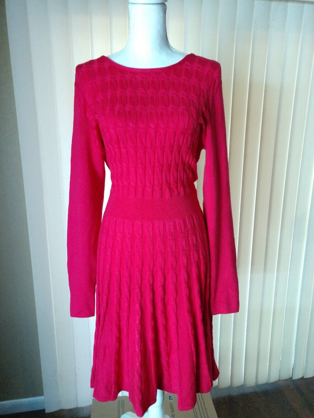 Eliza J Sweater Dress Pink Long Sleeve Size Large Chest 38"